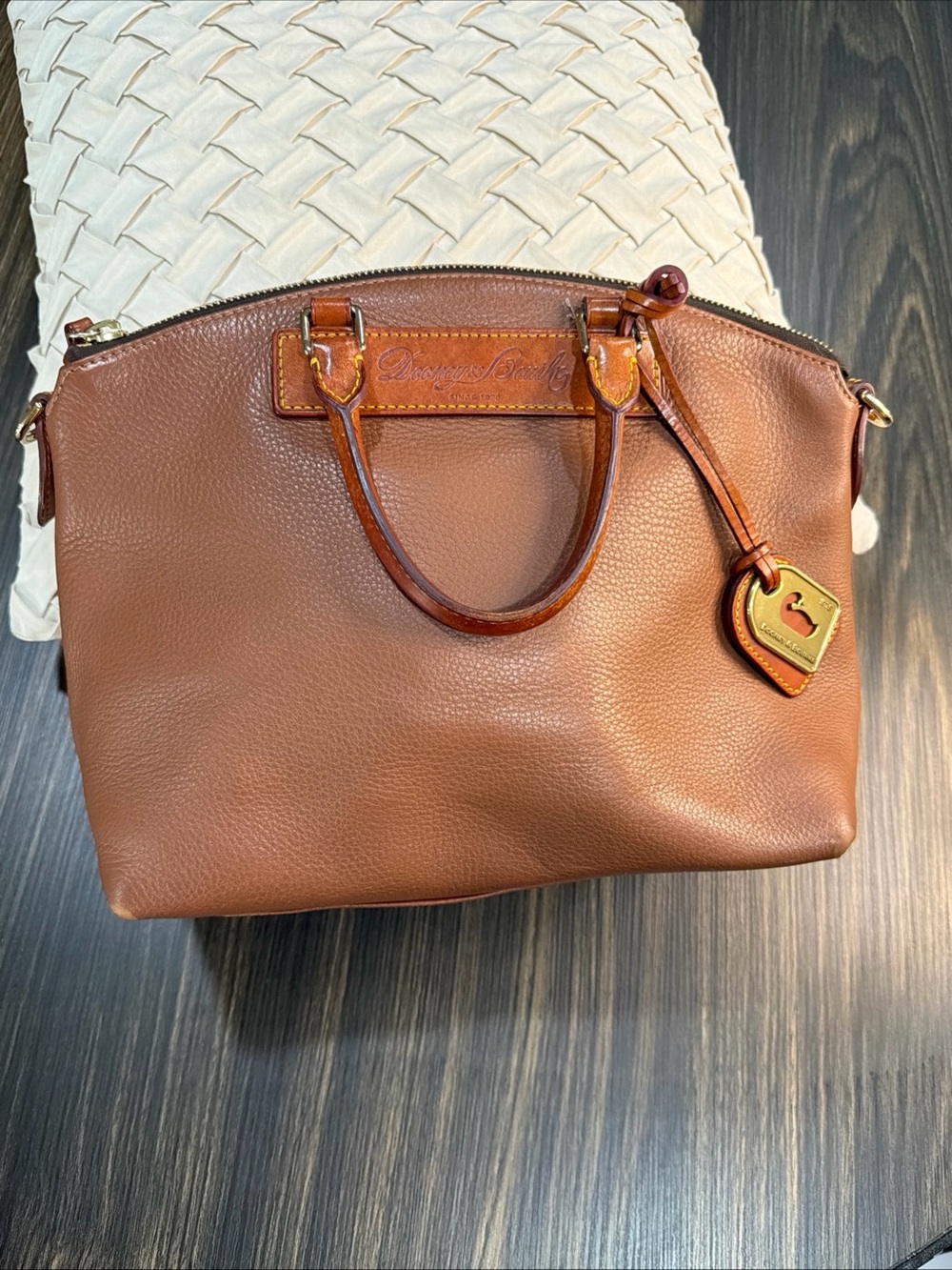 Dooney & Bourke Brown Leather Domed Satchel Bag Florentine Vacchetta Dillen II